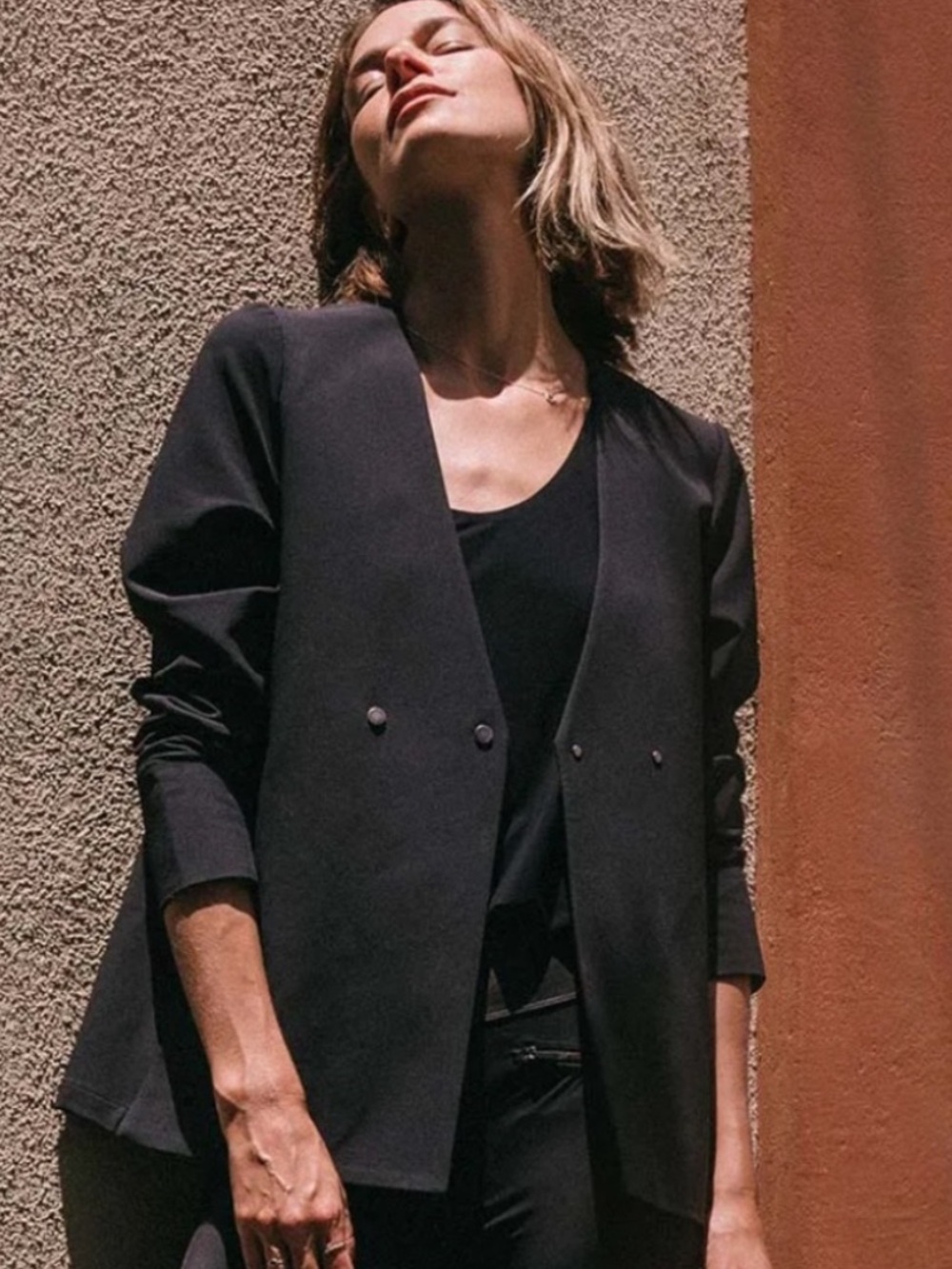 ADAY Double Take Double Breasted Boxy Blazer Black Small